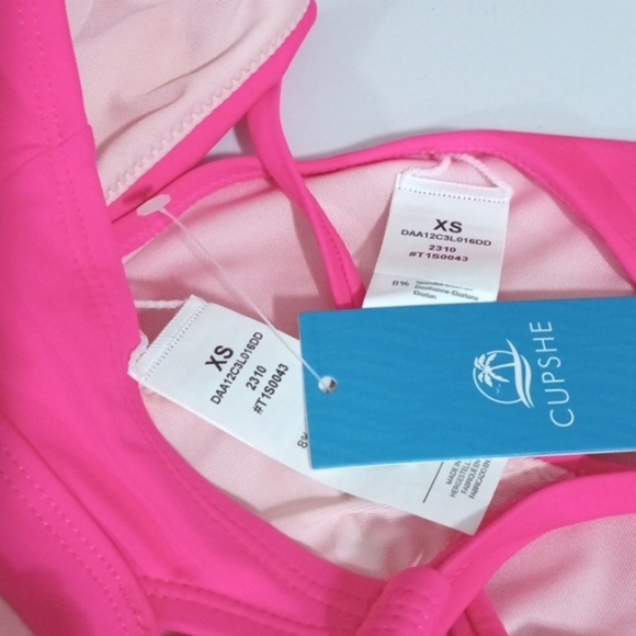 CUPSHE PINK V-NECK LACE UP CUT OUT BACK LOW RISE BIKINI SIZE XS NWT - Picture 10 of 10